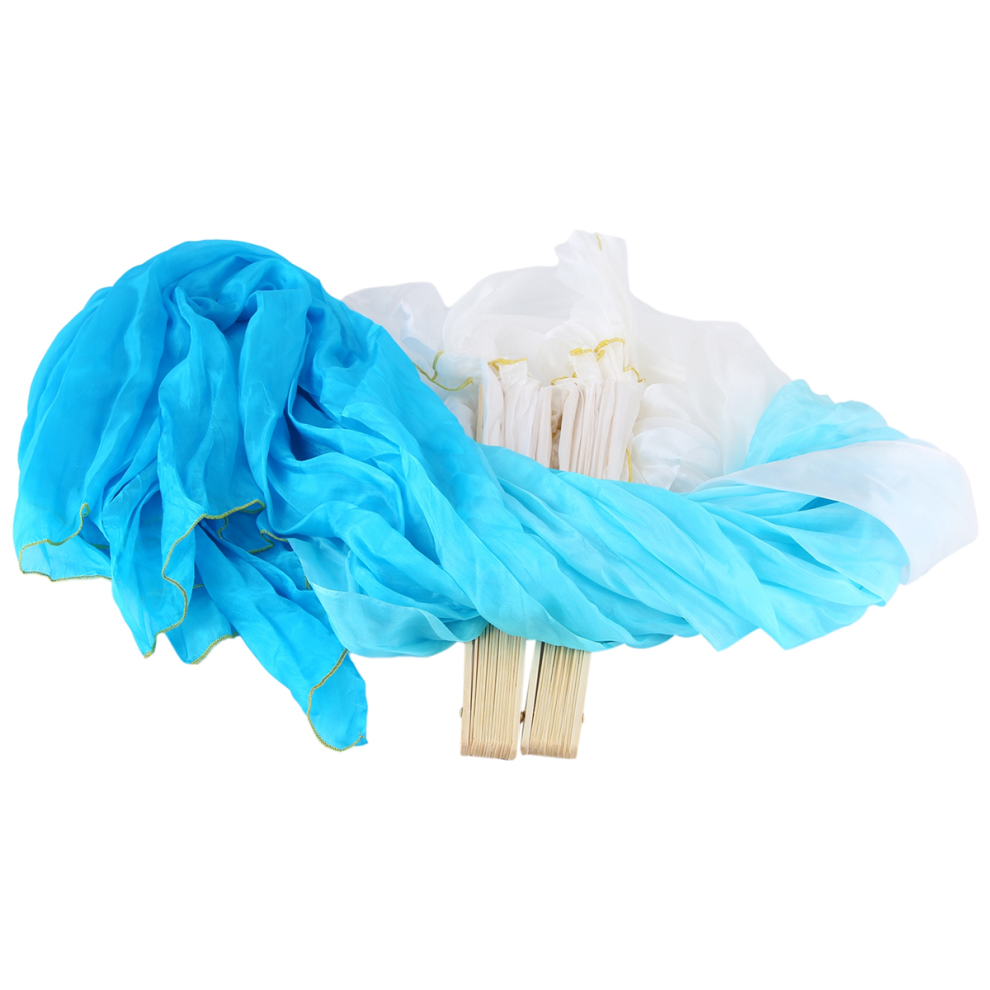 Par De Abanicos Largos De Bambú Para Danza Del Vientre, De Seda SintéTica, Hechos A Mano.-image