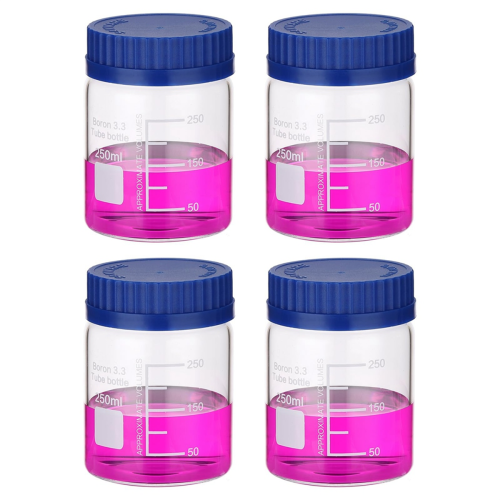 4 Pack Reagent Media Storage Bottles, 250ml Borosilicate Glass Wide Mo 1