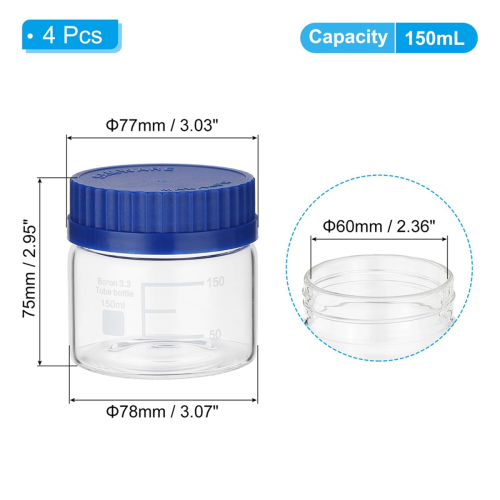 4 Pack Reagent Media Storage Bottles, 150ml Borosilicate Glass Wide Mo 2