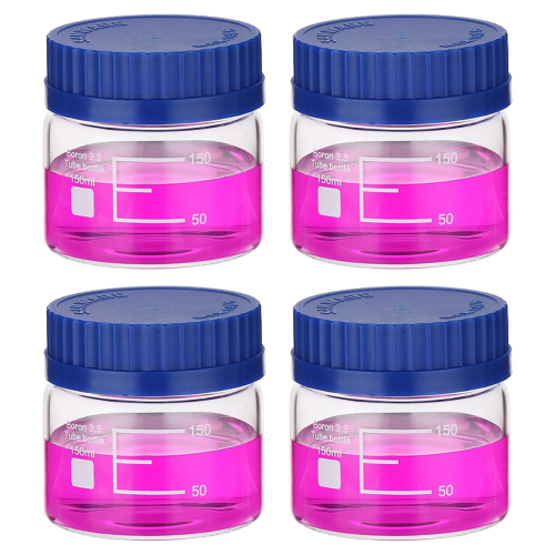 4 Pack Reagent Media Storage Bottles, 150ml Borosilicate Glass Wide Mo