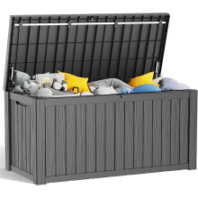 150 Gallon Resin Deck Box, Lockable Patio Outdoor Storage Box - Black