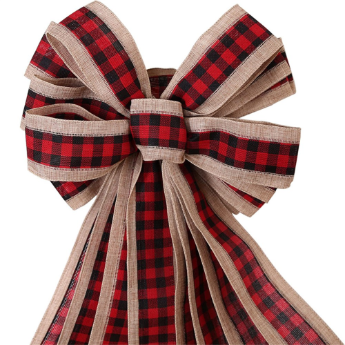 Large Red Bows with Edge and Long Streamers, Christmas Wreath Bows for 2