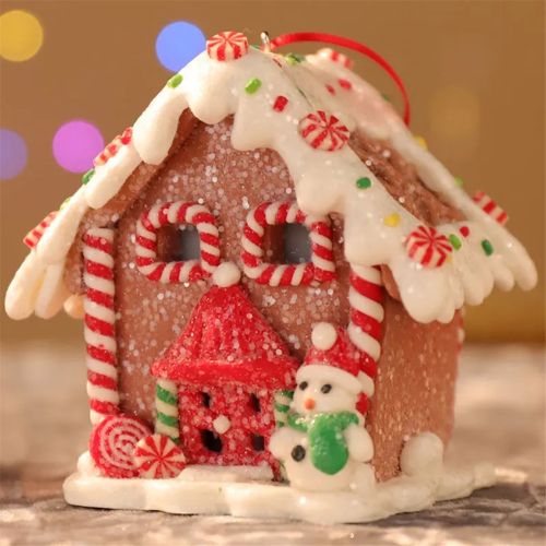 Christmas Theme LED Pendant Gingerbread Light House Soft Pottery Hangi 2