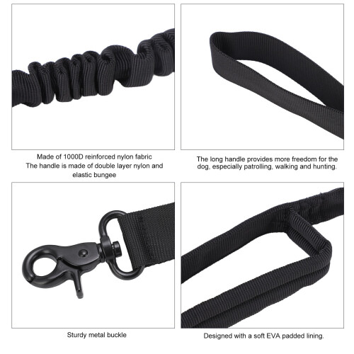 Laisse élastique robuste Bungee 106-146 cm Noir 2 poignées 2