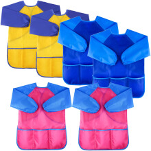 6Pcs Kids Art Smocks Waterproof Toddler Painting Aprons with Long Sleeves and 3 Pockets for Ages 3-7 Years