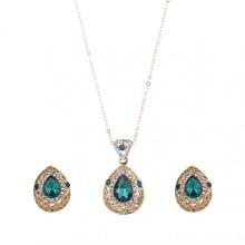 2Pcs/Set Elegant Rhinestones Inlaid Necklace Earrings Set Hollow Waterdrop Shape Adjustable Necklace Stud Earrings Set Wedding Jewelry Gift