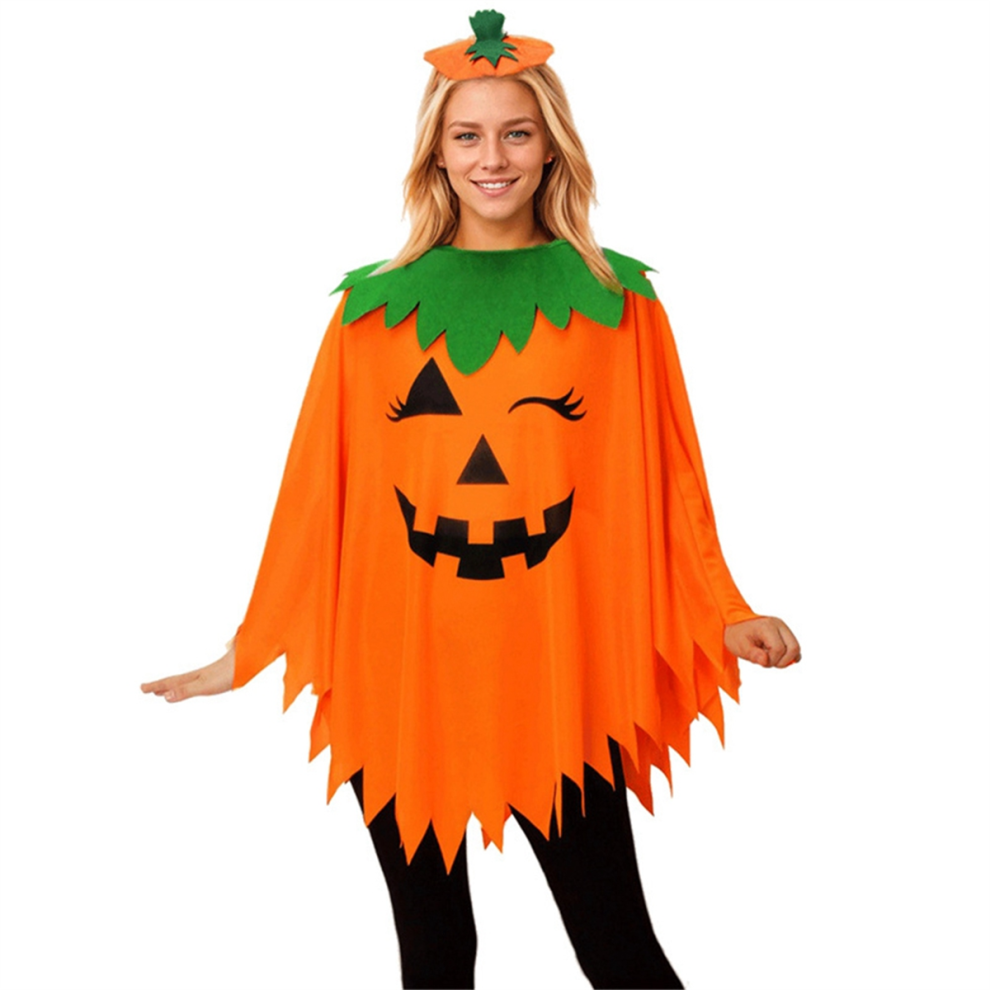 Semoic Halloween Pumpkin Cosplay Costume Poncho With Head