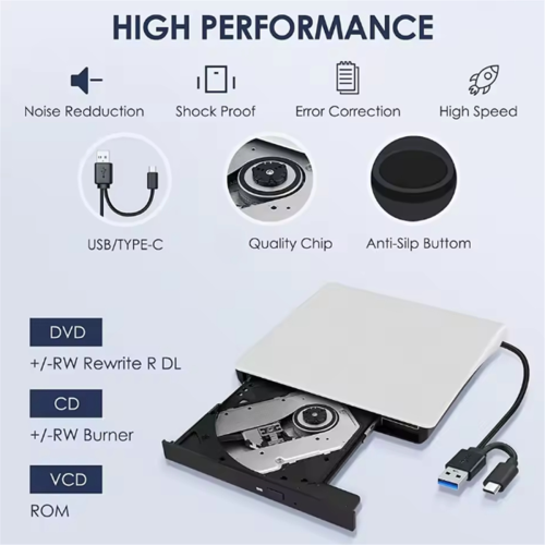 USB3.0 Type-C External CD DVD RW Drive Burner Port 2