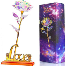 Colorful Artificial Flower Galaxy Plastic Rose with Love Stand for Her Mom Wife Girlfriend Women Valentine's Day
