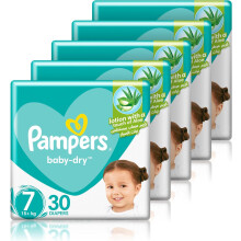 Pampers Baby-Dry Taped Diapers with Aloe Vera Lotion, up to 100% Leakage Protection, Size 7, 15+kg, 150 Count