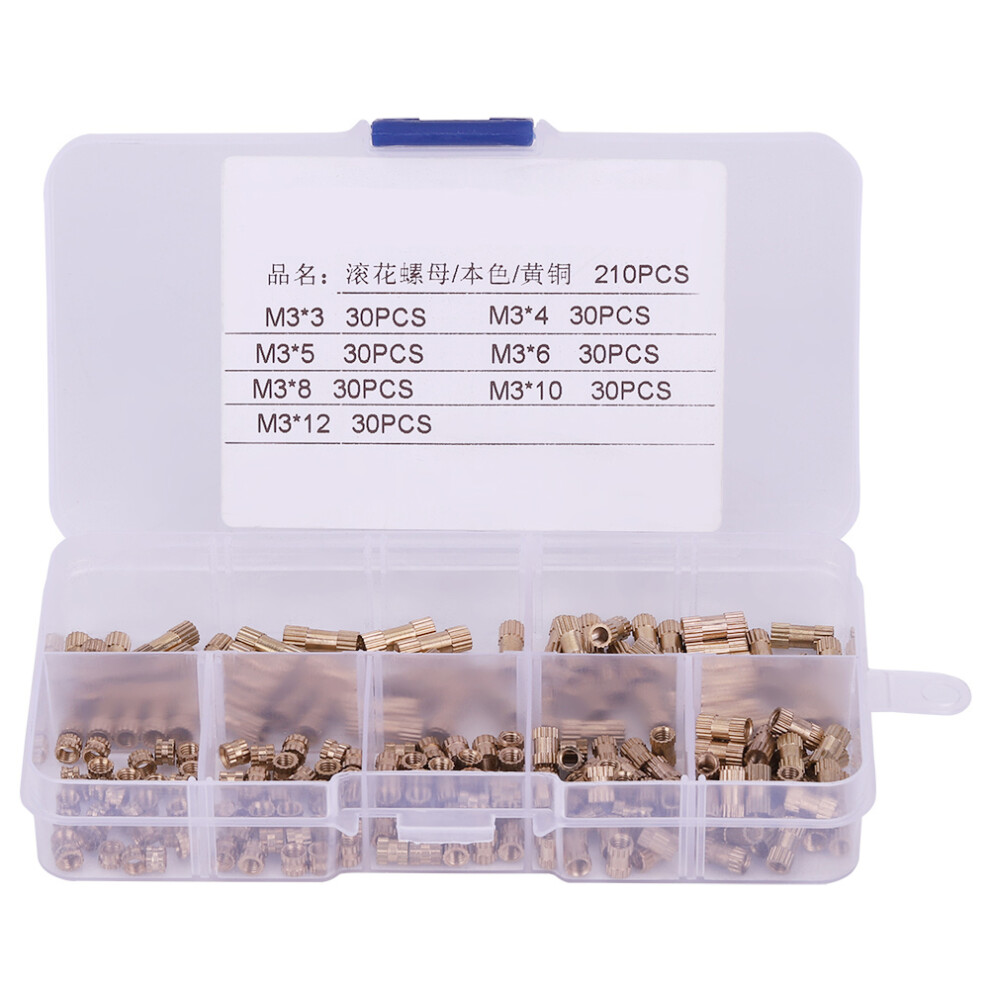 210pcs M3 Brass Cylinder Knurled Threaded Round
