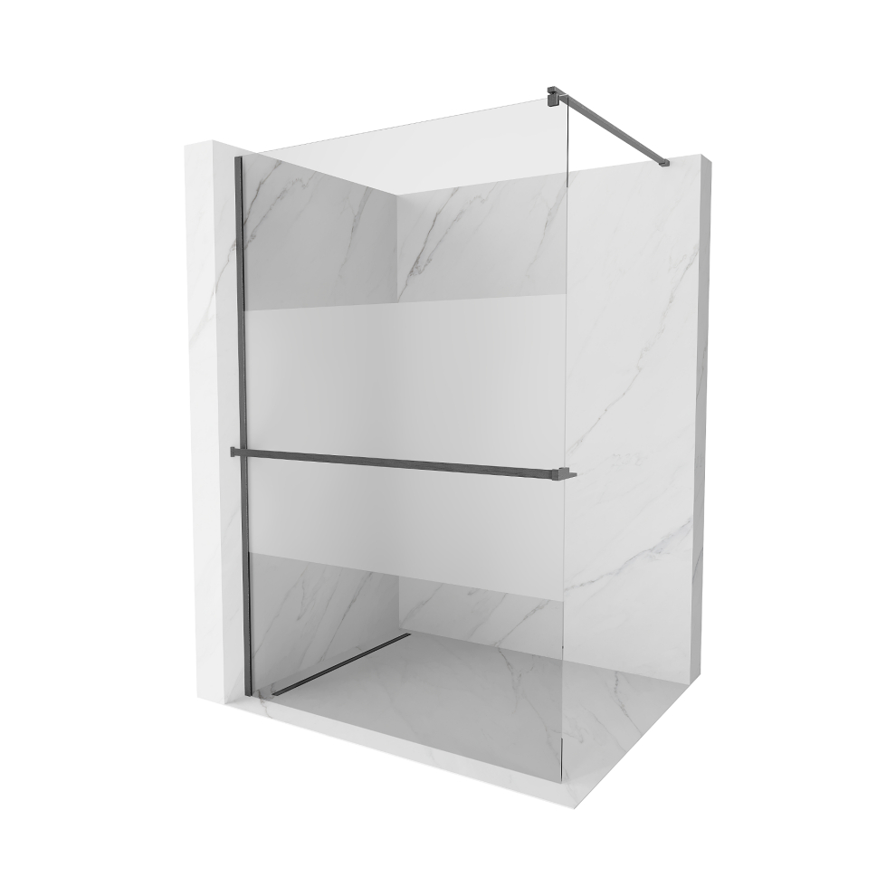 Mexen Kioto+ ZáStěNa Sprchová S Policí Walk-In 90 X 200 Cm, Transparentní/Matné, KartáčOvaný Gun Gray - 800-090-121-66-35-image