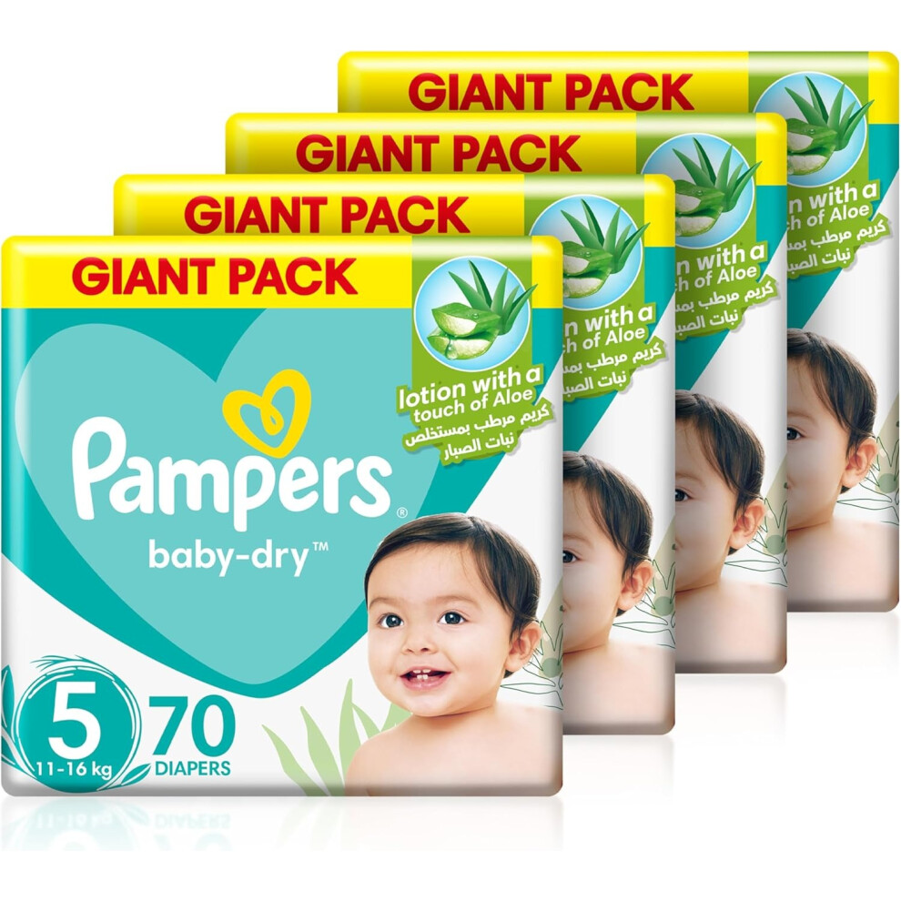 Pampers Baby-Dry Taped Diapers with Aloe Vera Lotion, up to 100% Leakage Protection, - Size 5, 11-16kg, 280 Count (Pack of 4)