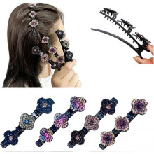 4PCS Sparkling Crystal Stone Braided Hair Clips, Four-Leaf Clover Chopped Hairpin Duckbill Clip, Braided Hair Clips with Rhinestones for Women/Girls