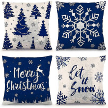 Christmas Blue Pillow Covers 1818 Inch Set Of 4 Pillow Covers Holiday Rustic