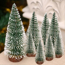 8PCS Bottle Brush Trees, Small Miniature Christmas Trees for Tabletop, Mini Green Xmas Frosted Sisal Trees Winter Snow Ornaments Dining Table Village