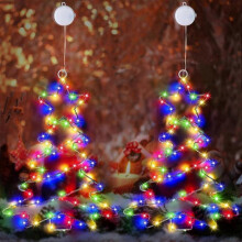 Christmas Decorations Window Lights Iron Frame Christmas Tree Lights with Suction Cup,Timer,Battery Operated Window Silhouette Lights for Home Wall Do