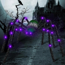Halloween Decorations Outdoor,2023 Upgraded Light Up Giant Halloween Spider Decorations Bendable Fake Spider with Back Gradient Light,Halloween Decor