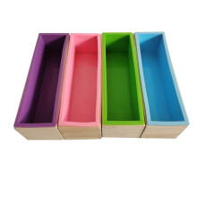 4 Pcs Silicone Soap Mold Set with Wood Box - Flexible Rectangular Soap Molds for DIY Crafting in Purple, Green, Blue, Pink