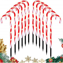 12Packs Christmas Candy Cane Lights Outdoor Decoration, 21 LED Candy Cane Pathway Marker Lights Stakes for Walkway Yard Patio Garden Holiday Decor