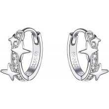 Star Cubic Zirconia Huggie Hoop Earrings for Women Teen Girls Sterling Silver Constellation Cartilage Cute Charms CZ Sleeper Small Hoop Dainty Stars E