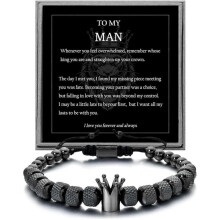 To My Man Bracelet- Straighten Your Crown for Boyfriend Husband, Adjustable Bead Men's Stainless Crown Anniversary Christmas Gifts