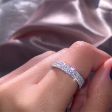 925 Sterling Silver Diamond Ring Three Rows Cubic Zirconia Eternity Wedding Band for Women Size TZ.8
