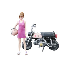 1:64 Girl with Motorcycle Miniature Painted Figure for Miniature Scene