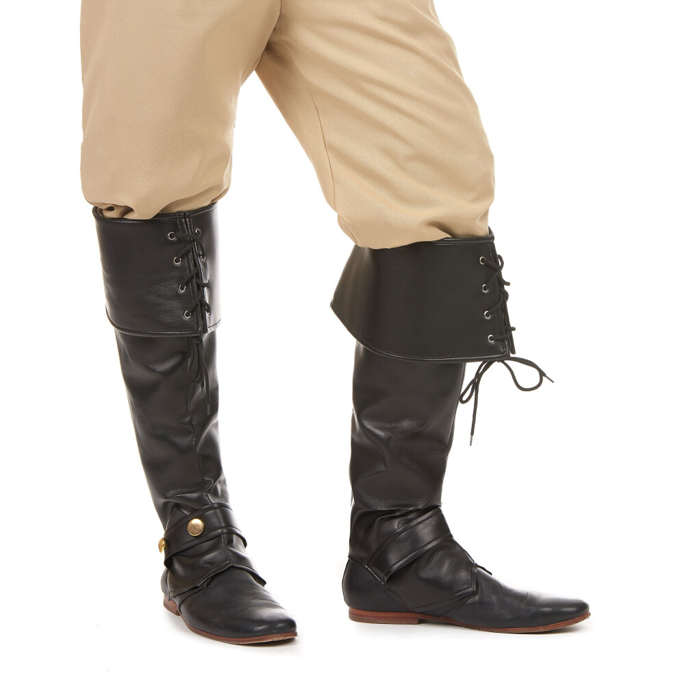 Rubies Faux Leather Overboots With Laces And Studded Strap For Adults Black