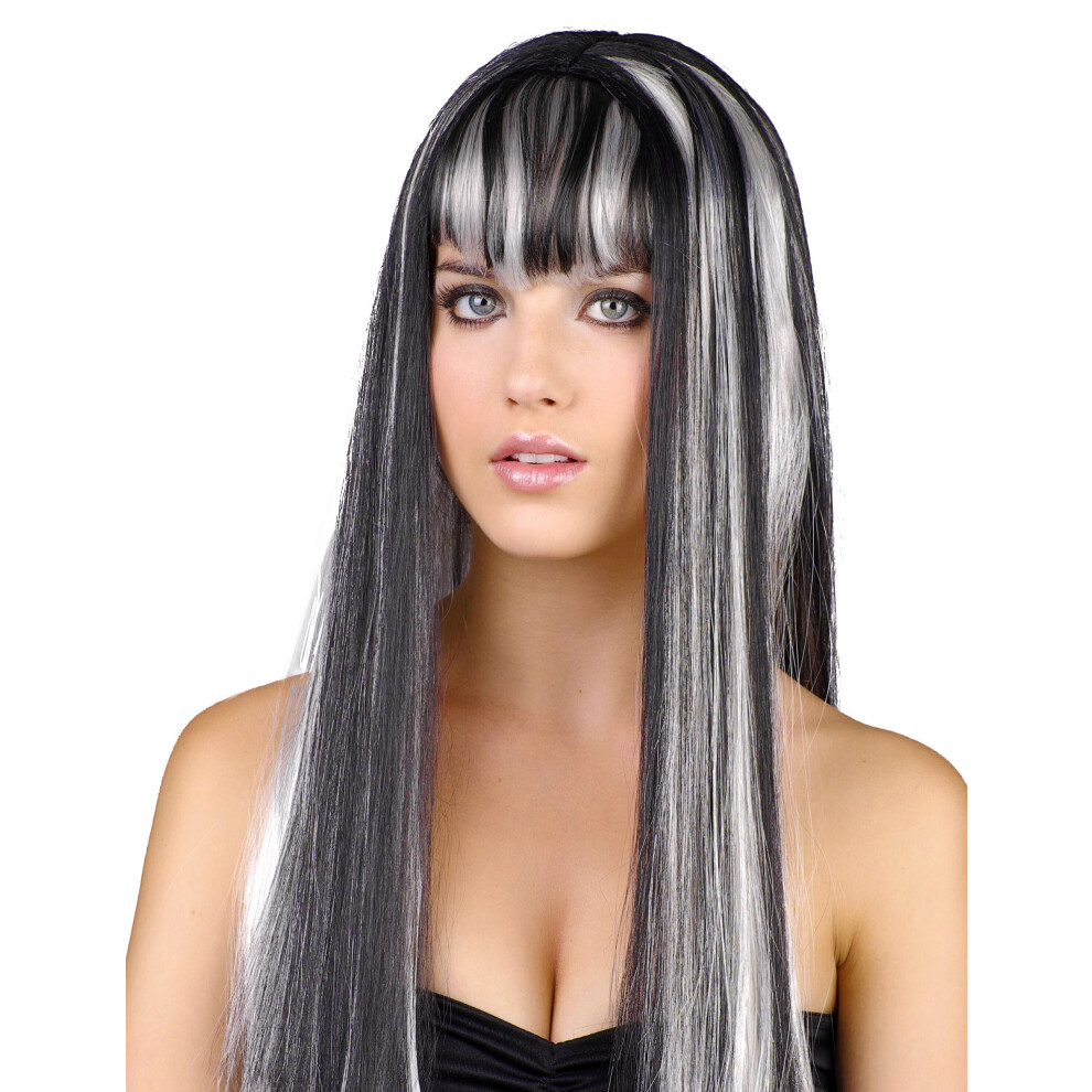 Rubies Long Black And White Wig For Women White,Black