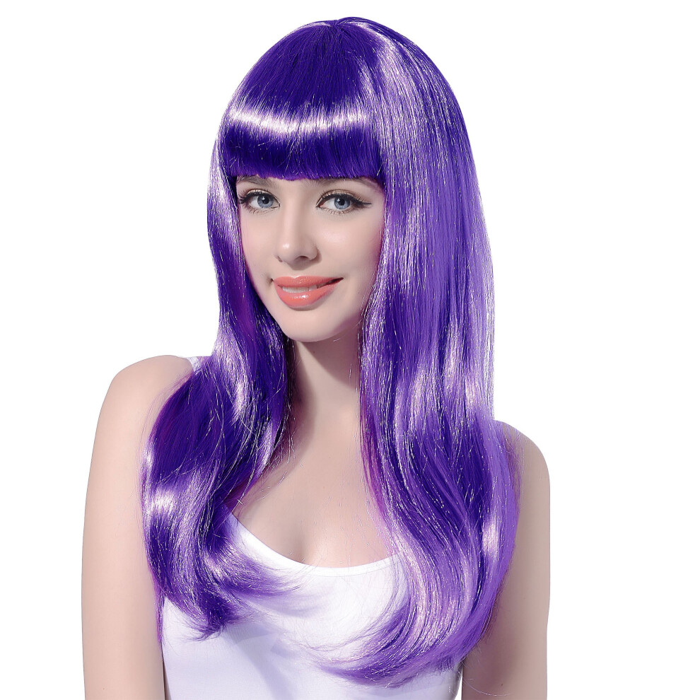 Rubies Women's Long Wig With Bangs Purple