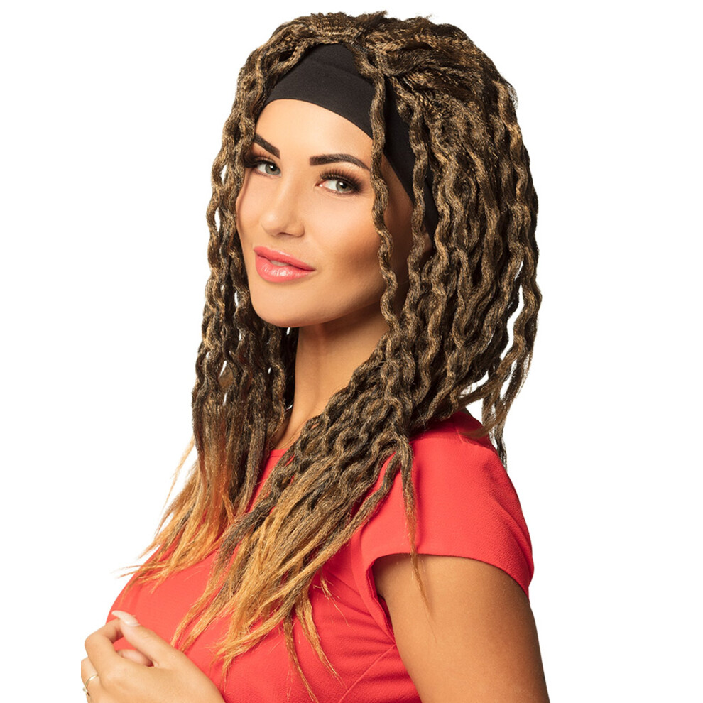 Rubies Rasta Wig With Headband For Women Brown