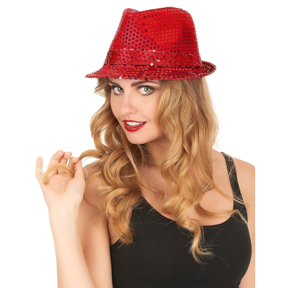 Rubies Adult Sequined Borsalino Hat Red