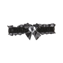Sexy black lace garter with silver heart for women