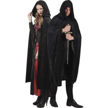 Black velvet-look cape 170 cm adult Halloween