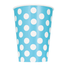 6 Blue Polka Dot Paper Cups 354ml