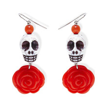 Adult Red Rose Skeleton Earrings