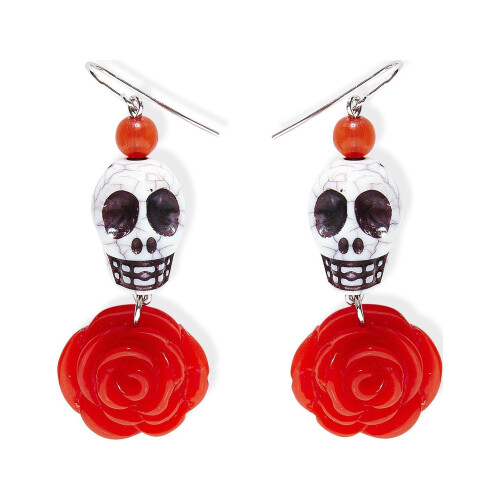 Rubies Adult Red Rose Skeleton Earrings