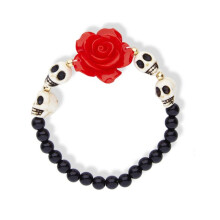 Adult skeleton and red rose bracelet