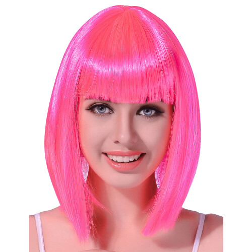 Rubies Women's neon pink mid-length bob wig