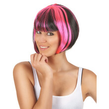 Women's short bob wig with black and pink highlights