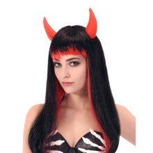 Long black and red devil wig for women
