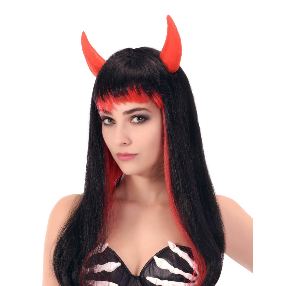Rubies Long Black And Red Devil Wig For Women Black,Red