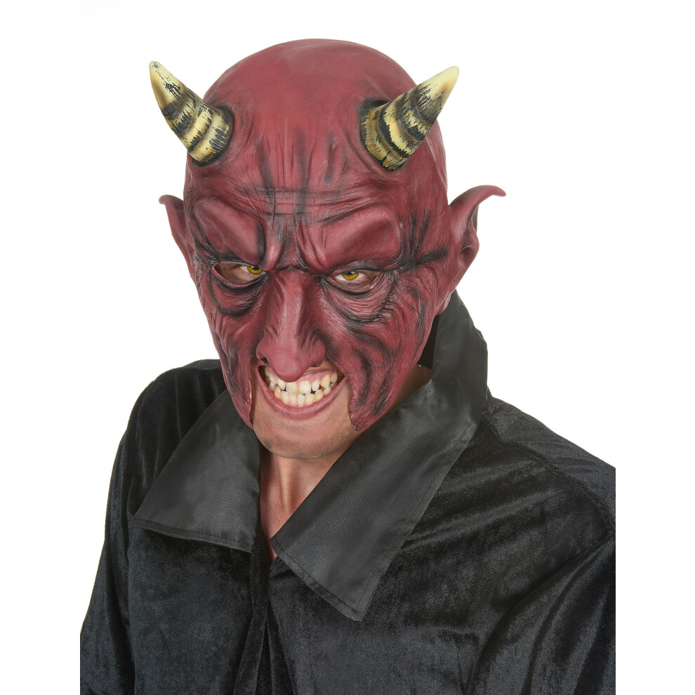 Rubies Adult Halloween Horned Demon Latex Half Mask Red