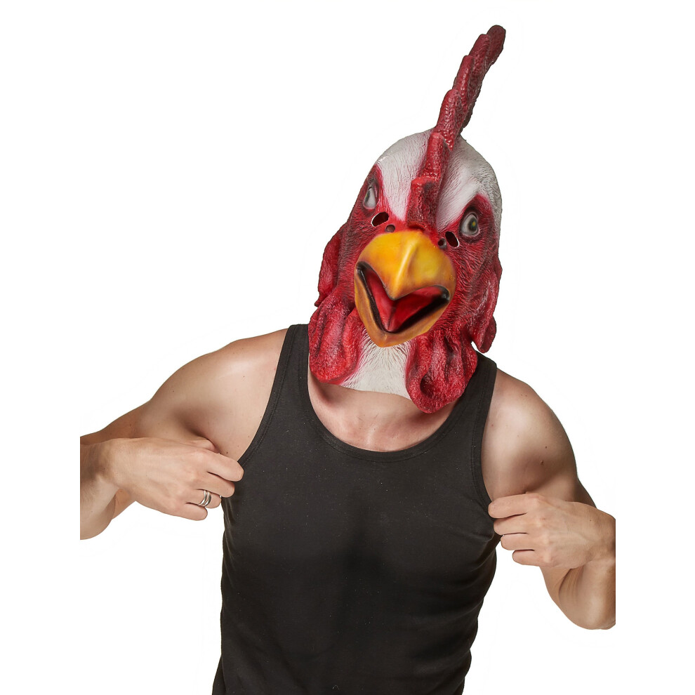 Rubies Adult Rooster Head Latex Mask White/Red/Yellow