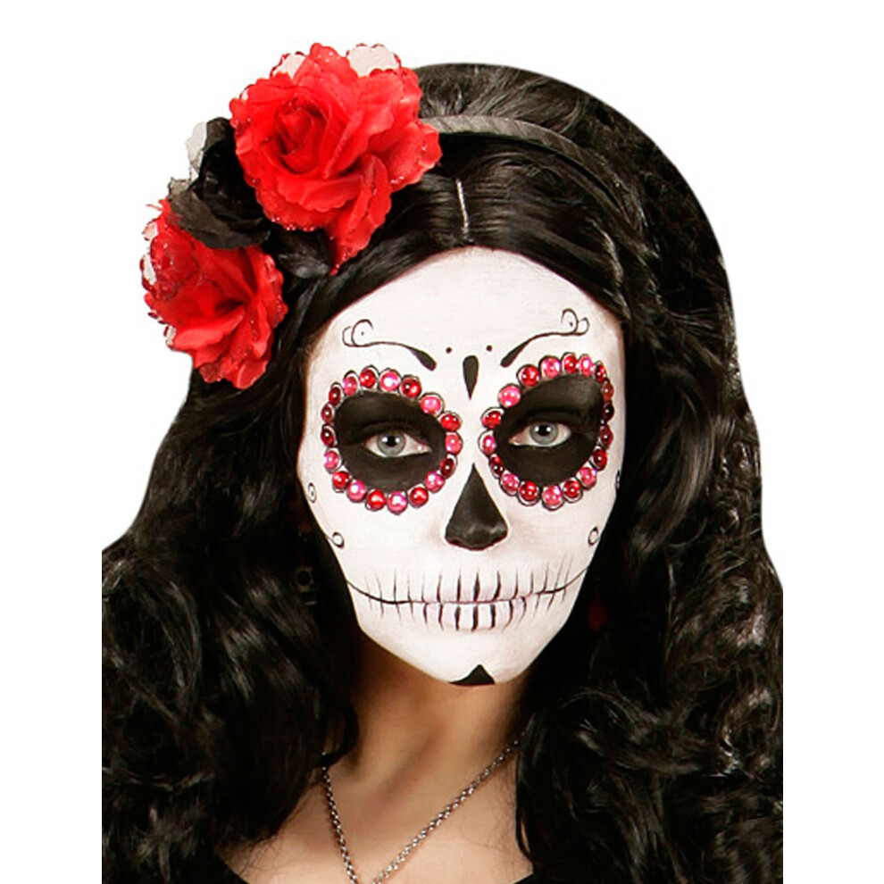Rubies Red And Black Flower Headband For Women, Day Of The Dead