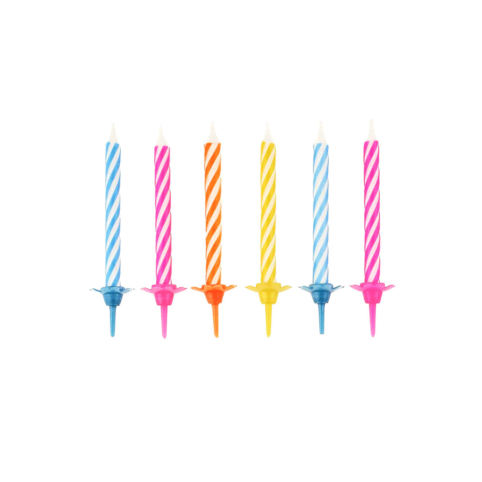 Rubies 10 Colored Birthday Candles With 6 Cm Candle Holders Orange/Blue/Pink
