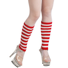 Adult red and white striped leg warmers