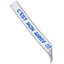 Satin scarf it's my birthday!!! white and blue 150 x 10 cm