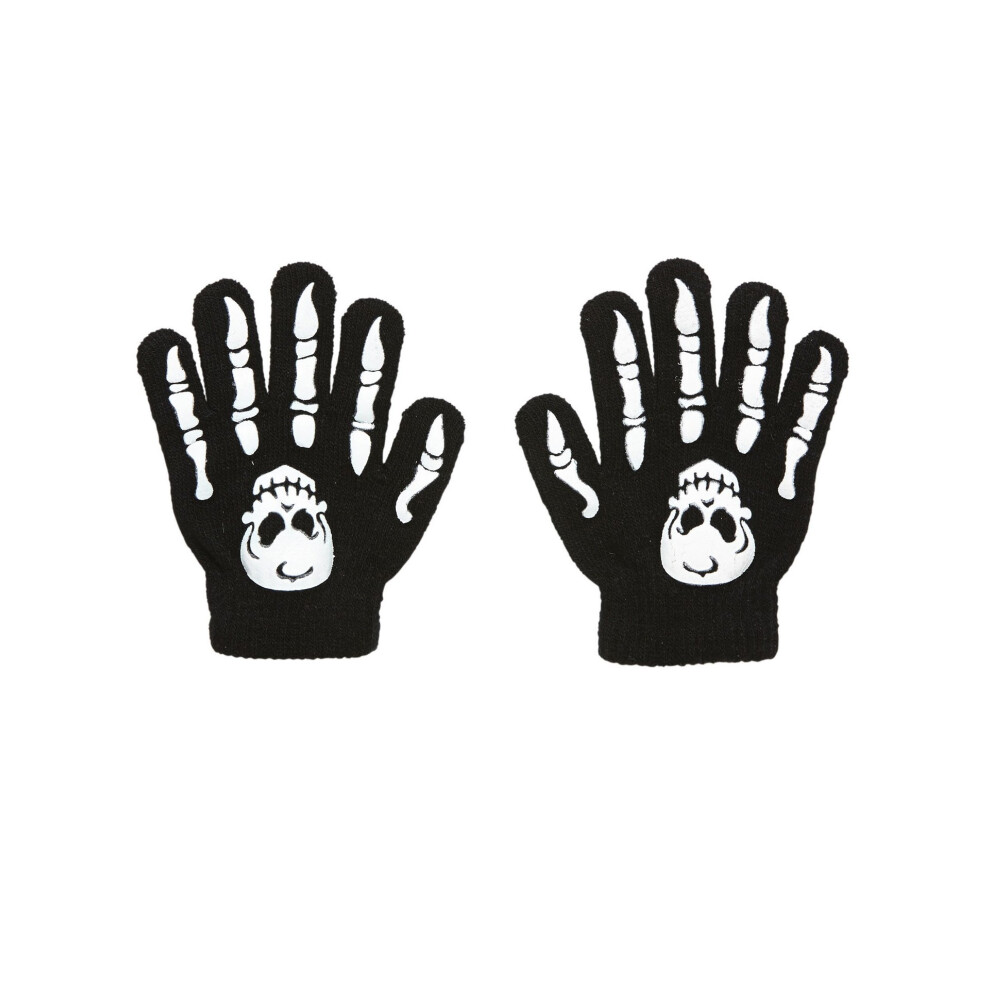Rubies Children's Bone And Skull Gloves Black/White